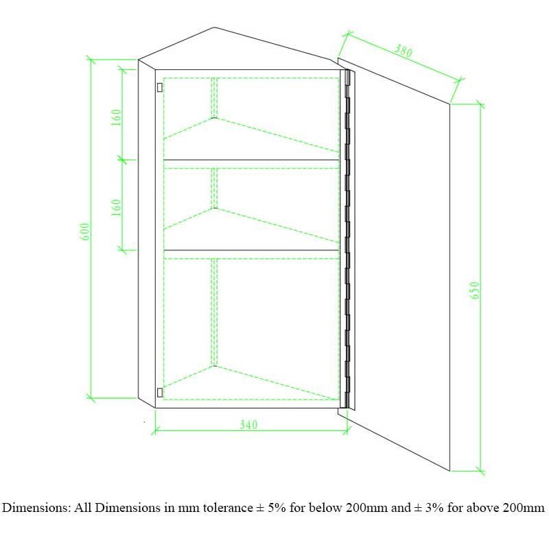 RAK Riva Single Corner Mirrored Door Cabinet 650mm High x 380mm Wide - Mirrored - 12SL704HP - 380mmx650mm