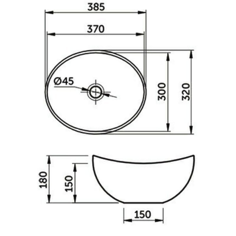RAK Shell Modern 0 Tap Hole Sit-On Countertop Basin 385mm Wide - White - SHELBAS - 385mmx180mmx320mm