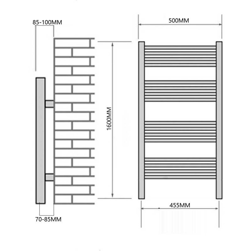 Reina Capo Modern Vertical Curved Heated Towel Rail 1600mm High x 500mm Wide - Chromne - CPO1650CC - 500mmx1600mm