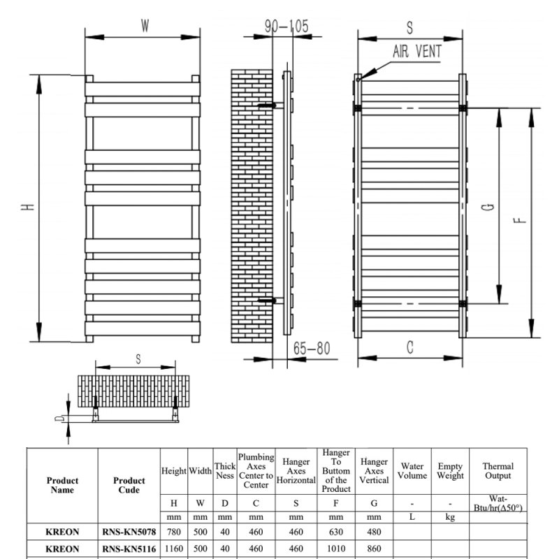 Reina Kreon Stainless Steel Flat Panel Heated Towel Rail 1160mm High x 500mm Wide - Polished  - RNS-KN5116