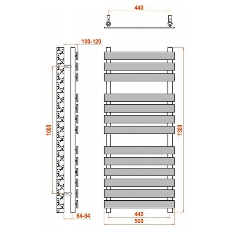 Reina Trento Flat Panel Heated Towel Rail 1300mm High x 500mm Wide - Chromne - RND-TRT5130
