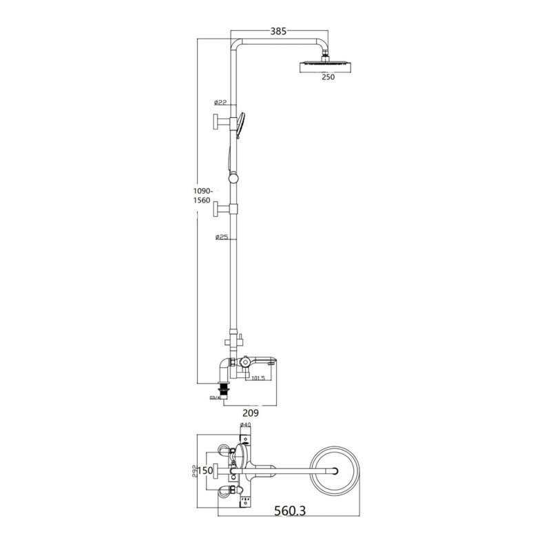 Sagittarius Logic Thermostatic Deck Mounted Bath Shower Mixer and Adjustable Rigid Riser Kit - Chrome - LO/298/C - 1090-1560mm