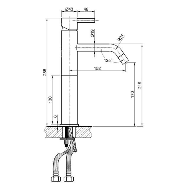 JTP Inox Tall Single Lever Basin Mixer - Stainless Steel - IX009