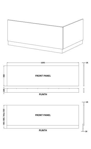 Nuie Bath Front Panel 1700mm - Black Woodgrain - MPD605N - 1700mmx560mmx36mm