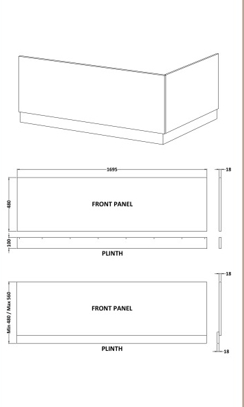 Nuie Bath Front Panel 1700mm - Anthracite Woodgrain - MPD505N - 1700mmx560mmx36mm