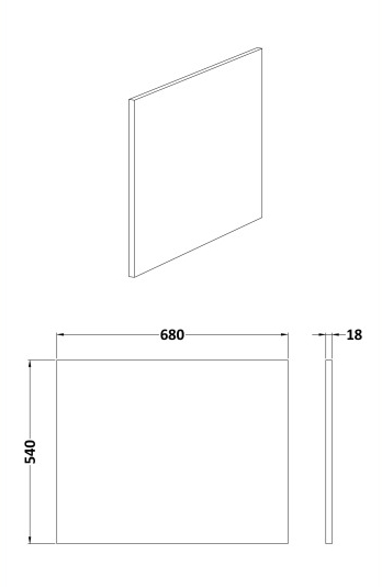 Nuie Square Showerbath End Panel 700mm - Black Woodgrain - MPD631N - 700mmx520mmx18mm