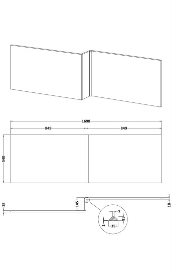 Nuie Square Showerbath Front Panel 1700mm - Black Woodgrain - MPD635N - 1700mmx520mmx163mm