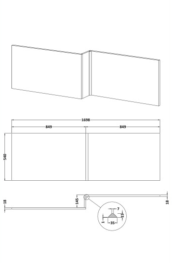 Nuie Square Showerbath Front Panel 1700mm - Anthracite Woodgrain - MPD535N - 1700mmx520mmx163mm