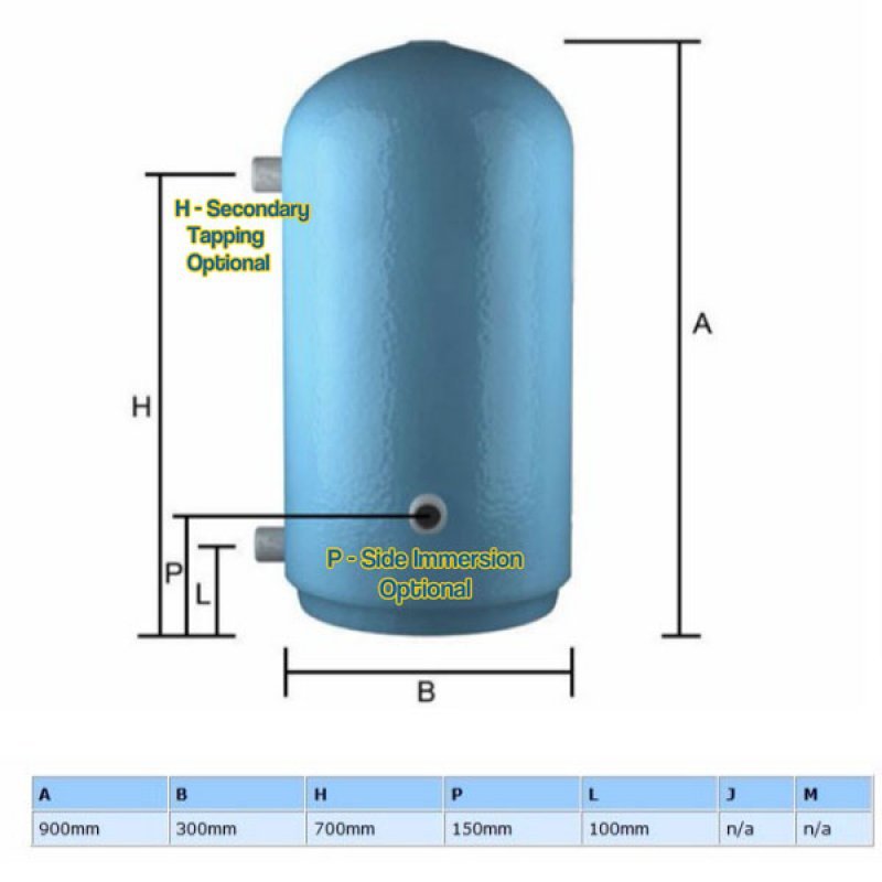 Telford Standard Copper 900mm x 300mm Direct Vented Hot Water Cylinder - 55 Litre - Blue - B3D09030VF