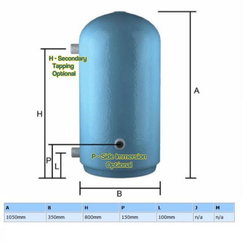 Telford Standard Copper 1050mm x 350mm Direct Vented Hot Water Cylinder - 87 Litre - Blue - B3D10535VF