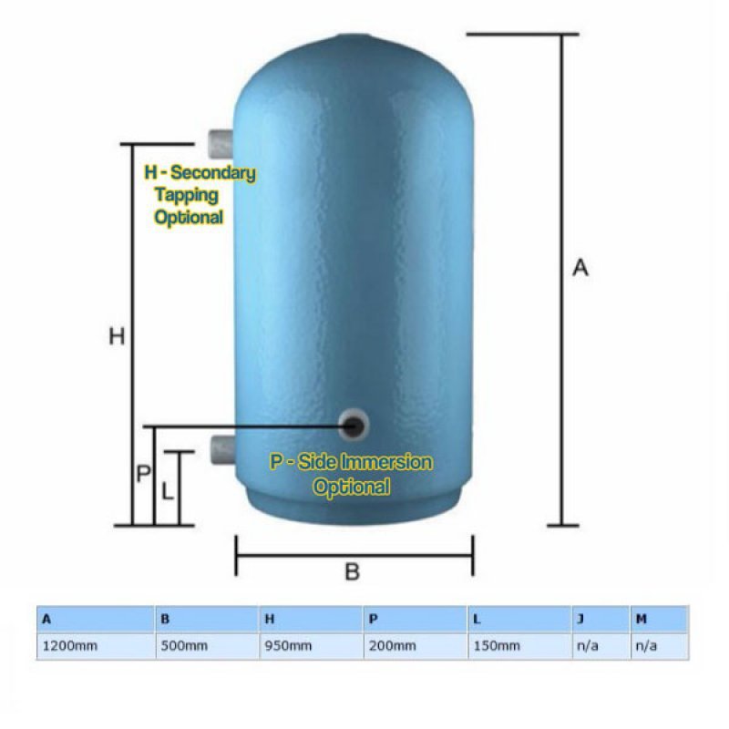 Telford Standard Copper 1200mm x 500mm Direct Vented Hot Water Cylinder - 190 Litre - Blue -  B3D12050VF