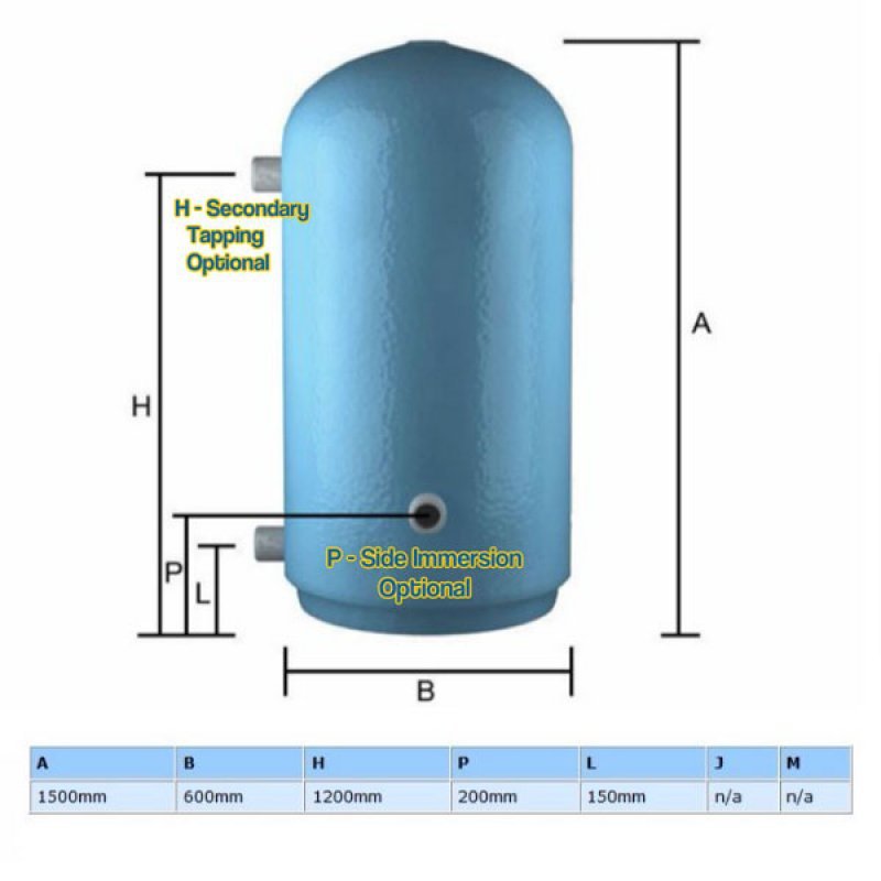 Telford Standard Copper 1500mm x 600mm Direct Vented Hot Water Cylinder - 370 Litre - Blue - B3D15060VF
