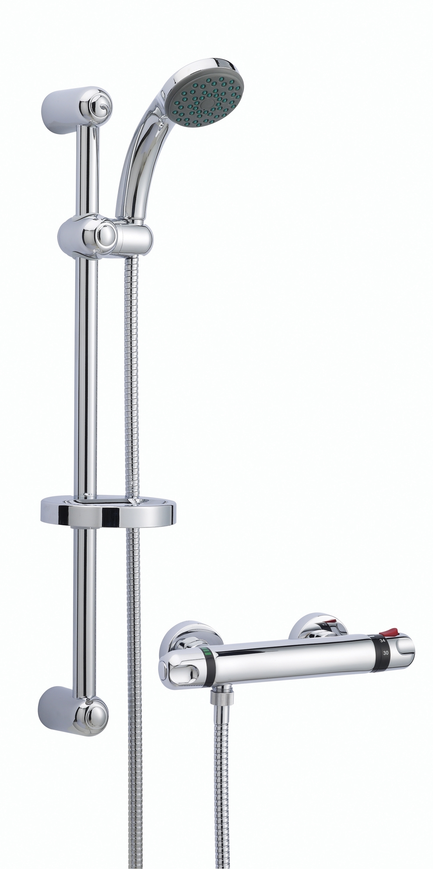 Nuie Complete Showers Chrome Contemporary Thermostatic Bar Shower With Kit - A3910 