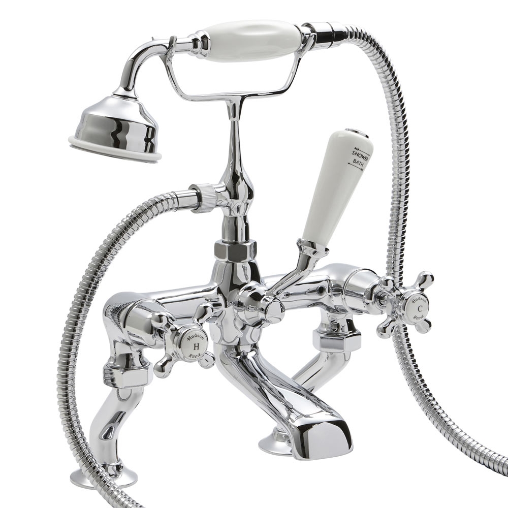 Hudson Reed White Topaz With Crosshead Deck Mounted Bath Shower Mixer - BC304DX 
