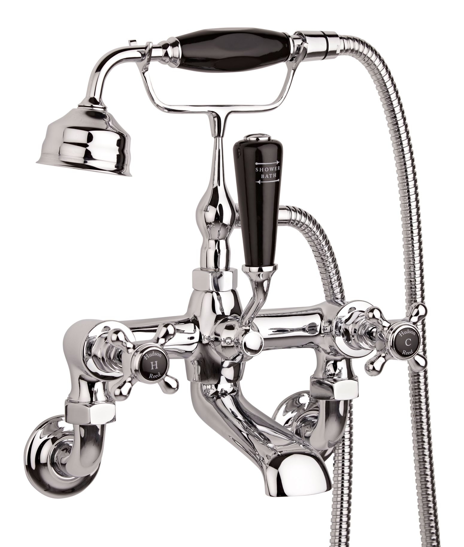 Hudson Reed Black Topaz With Crosshead Wall Mounted Bath Shower Mixer - BC404HXWM 