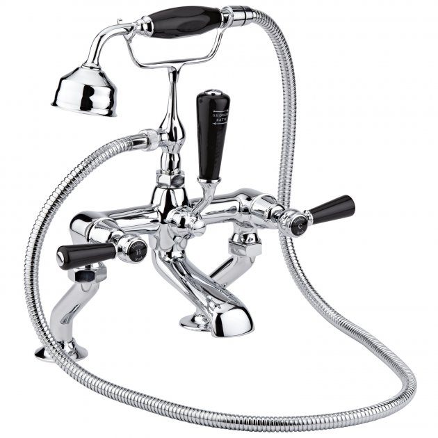 Hudson Reed Topaz Black Lever Dome Collar Bath Shower Mixer Tap with Shower Kit - BC404DL 