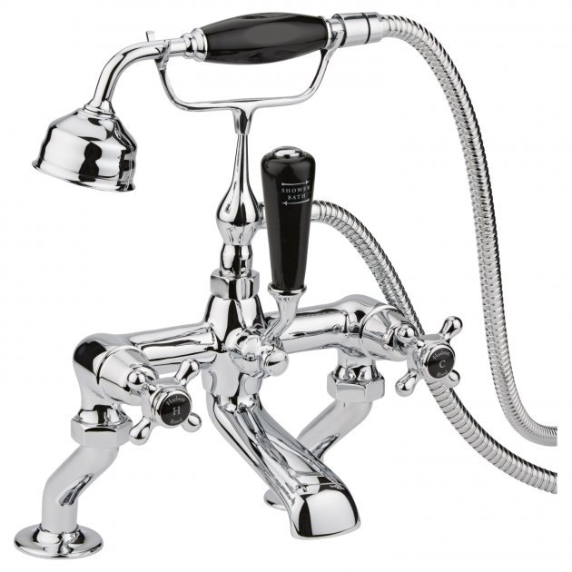 Hudson Reed Topaz Black Crosshead Dome Collar Bath Shower Mixer Tap with Shower Kit - BC404DX 