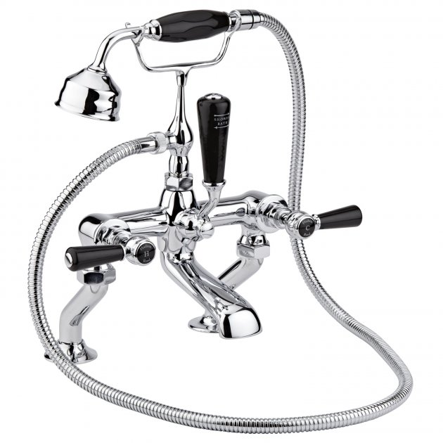 Hudson Reed Topaz Black Lever Hexagonal Collar Bath Shower Mixer Tap with Shower Kit - BC404HL 