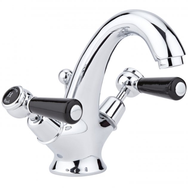 Hudson Reed Topaz Black Lever Dome Collar Mono Basin Mixer Tap with Waste - Chrome - BC405DL 