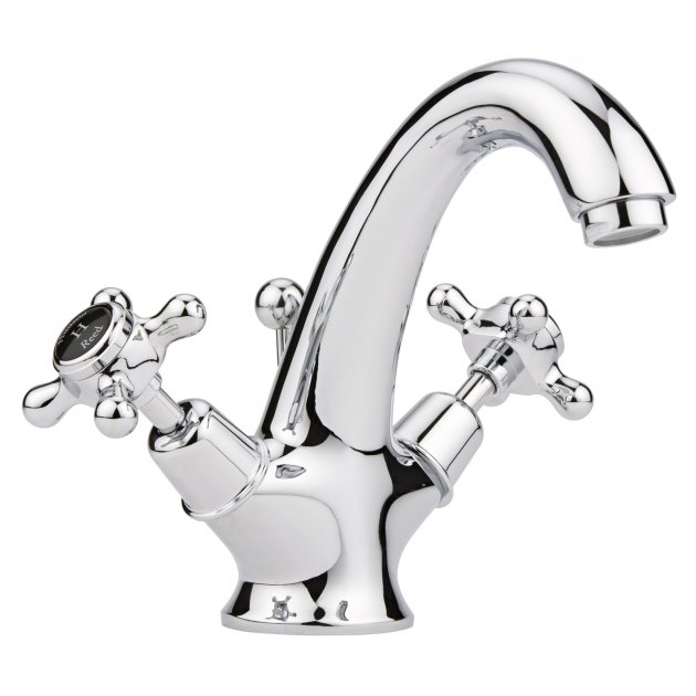Hudson Reed Topaz Black Crosshead Dome Collar Mono Basin Mixer Tap with Waste - Chrome - BC405DX 