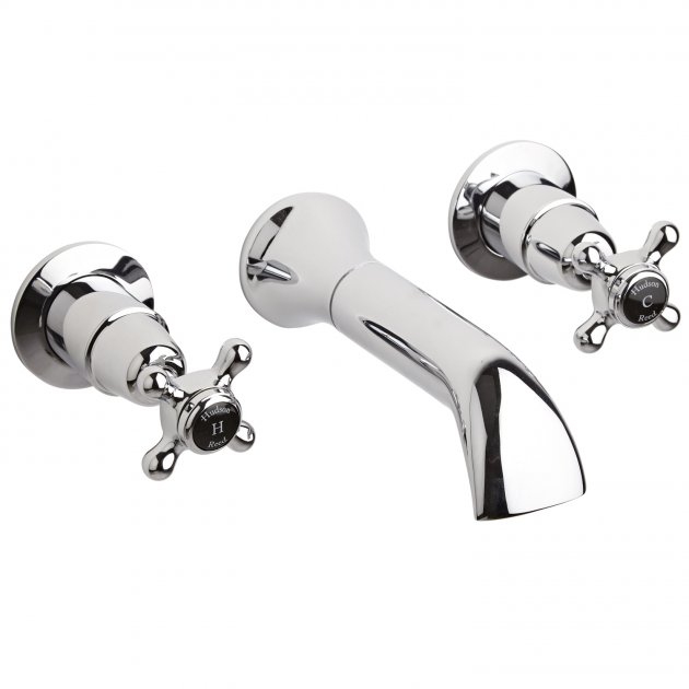 Hudson Reed Topaz Black Crosshead Dome Collar Wall Mounted Bath Spout and Stop Taps - Chrome/Black - BC409DX 