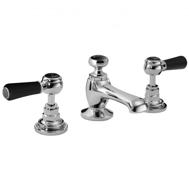 Hudson Reed Topaz Black Lever 3-Hole Hexagonal Collar Basin Mixer Tap with Pop Up Waste - BC407HL 