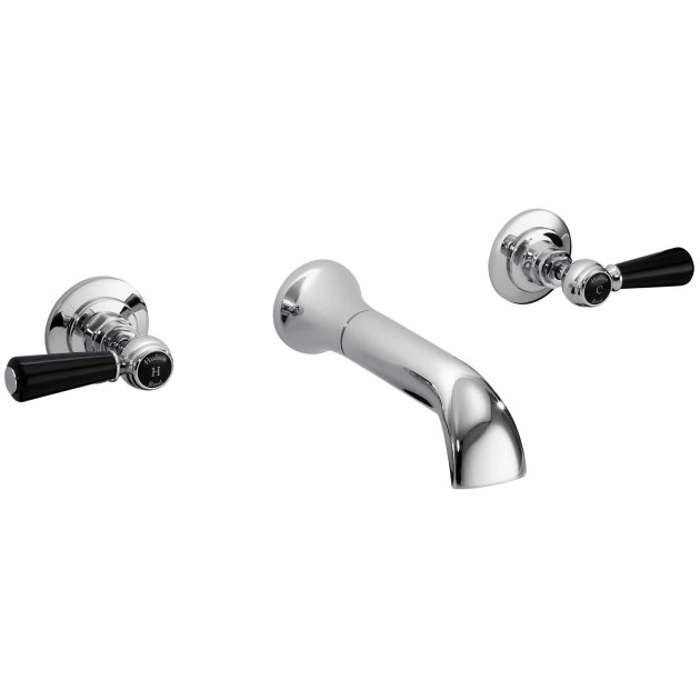 Hudson Reed Topaz Black Lever Dome Collar Wall Mounted Bath Spout and Stop Taps - BC409DL 