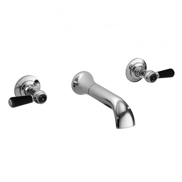 Hudson Reed Topaz Black Lever Hexagonal Collar Wall Mounted Bath Spout and Stop Taps - BC409HL 
