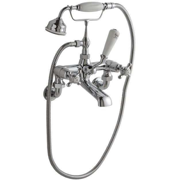 Hudson Reed Topaz Wall Mounted Dome Bath Shower Mixer Tap - Chrome / White - BC304DXWM 