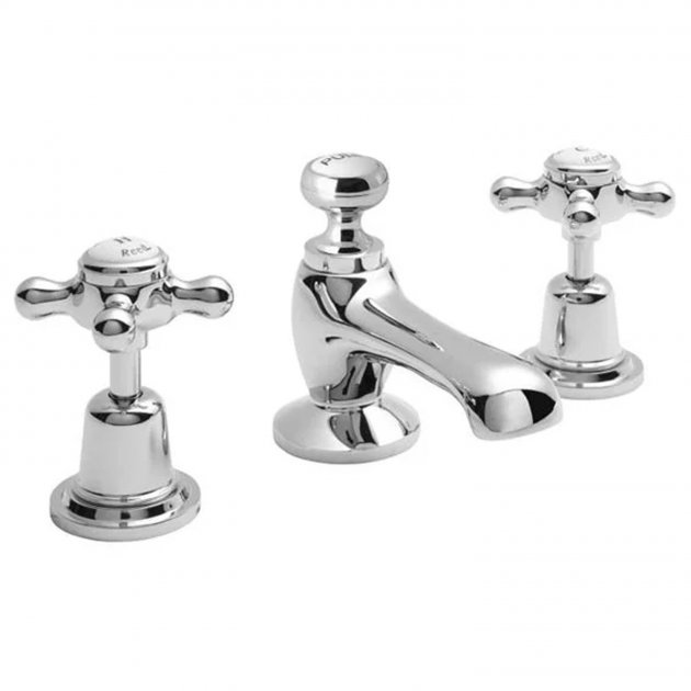Hudson Reed Topaz Dome Deck Mounted 3-Hole Basin Mixer Tap with Pop Up Waste - Chrome - BC307DX 