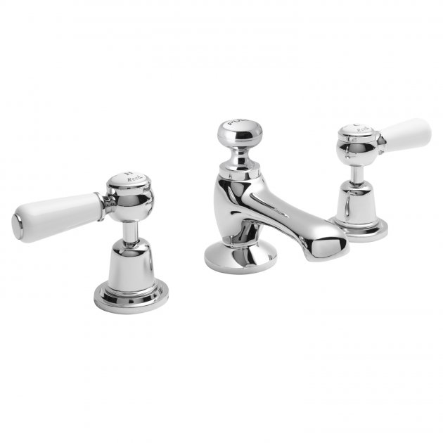 Hudson Reed Topaz Lever Deck Mounted 3-Hole Basin Mixer Tap with Pop Up Waste - Chrome - BC307DL 