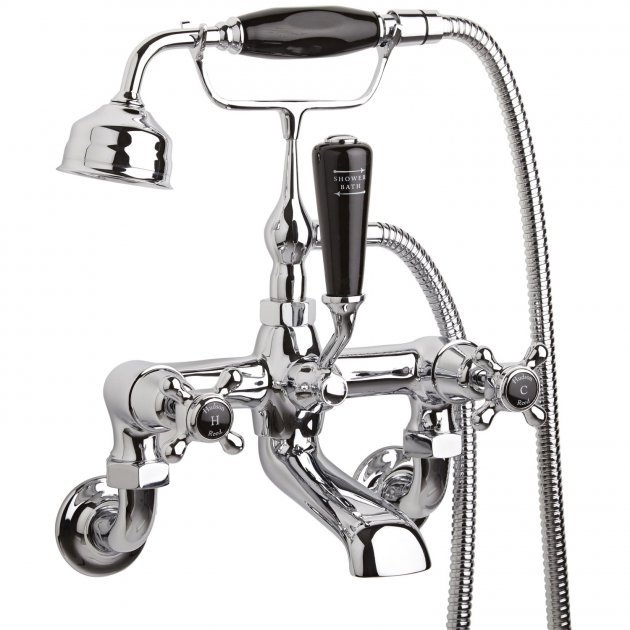 Hudson Reed Topaz Wall Mounted Dome Crosshead Bath Shower Mixer Tap - Black Indices - BC404DXWM 