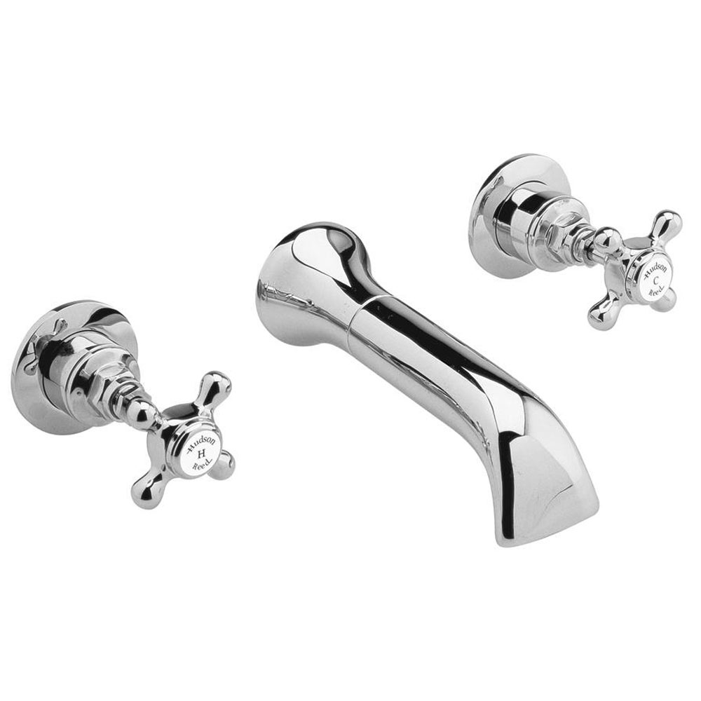 Hudson Reed White Topaz With Crosshead Wall Mounted Bath Spout & Stop Taps - BC309HX 