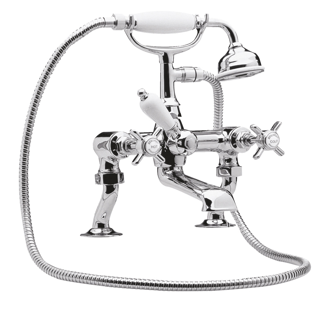 Nuie Beaumont Cranked Luxury Tap Pillar Mounted Bath Shower Mixer - Chrome - I303X 